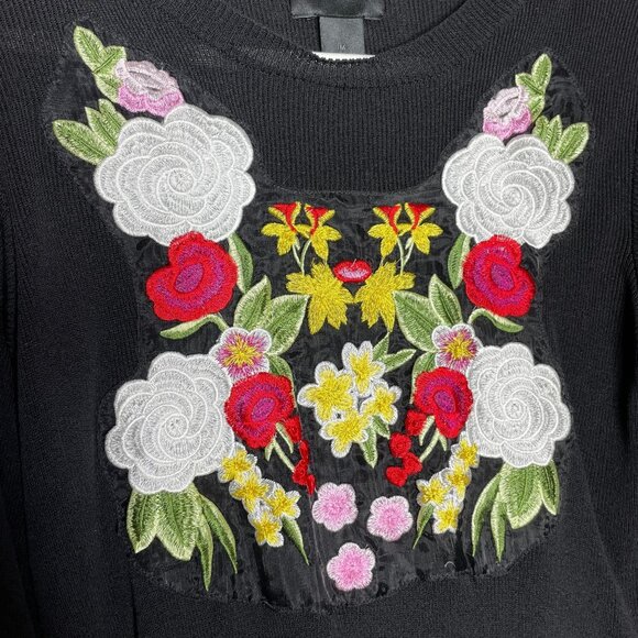 Magaschoni Floral Embroidered Sweater Size Medium Black Silk Blend New - Picture 7 of 12